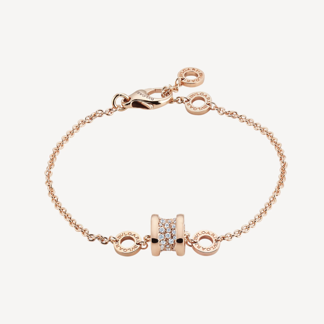 [BIJOUX]ZERO 1 SOFT PINK GOLD WITH PAVED DIAMONDS ON THE SPIRAL BRACELET