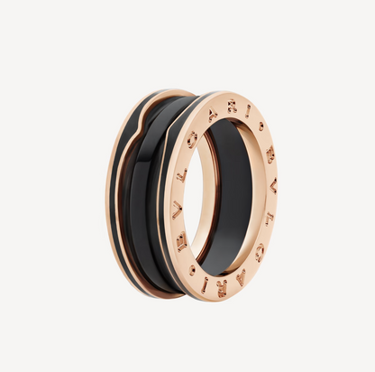 [BIJOUX]ZERO 1 BAGUE DEUX BANDES EN CÉRAMIQUE NOIRE MAT OR ROSE