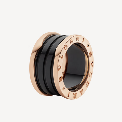 [BIJOUX]ZERO 1 FOUR-BAND LOOPS AND BLACK CERAMIC SPIRAL PINK GOLD RING