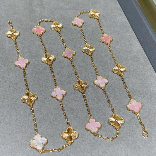 [BIJOUX]CLOVER 20 MOTIFS LASER PINK MOP NECKLACE