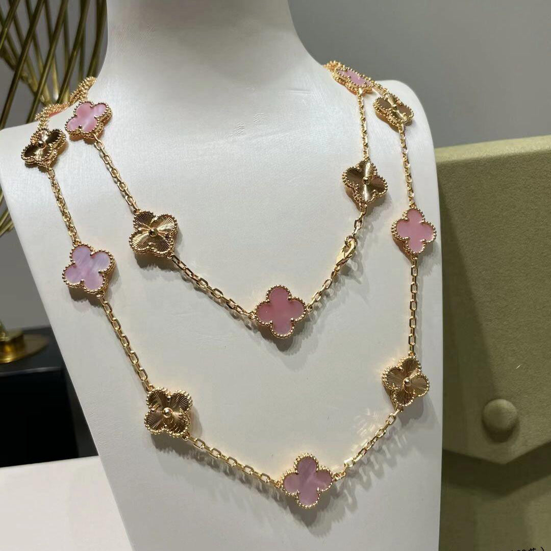 [BIJOUX]CLOVER 20 MOTIFS LASER PINK MOP NECKLACE