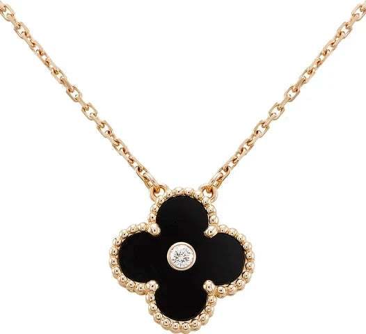 [BIJOUX]CLOVER 15MM DIAMOND ONYX NECKLACE