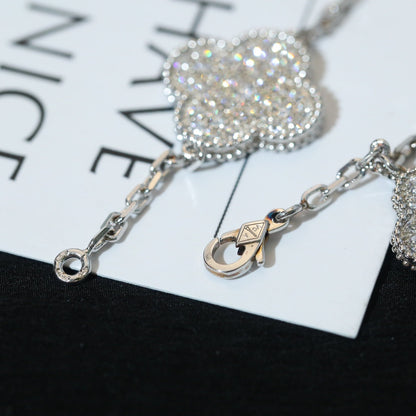 [BIJOUX]CLOVER BRACELET 5 MOTIF SILVER DIAMOND PAVED