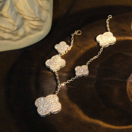 [BIJOUX]CLOVER BRACELET 5 MOTIF SILVER DIAMOND PAVED