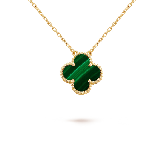 [BIJOUX]CLOVER 15MM MALACHITE SINGLE FLOWER  NECKLACE