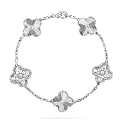 [BIJOUX]CLOVER 5 MOTIF SILVER DIAMOND BRACELET