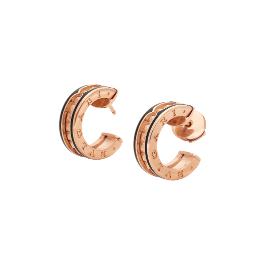 [BIJOUX]ZERO 1 ROCK PINK GOLD EARRINGS WITH STUDDED SPIRAL AND BLACK CERAMIC