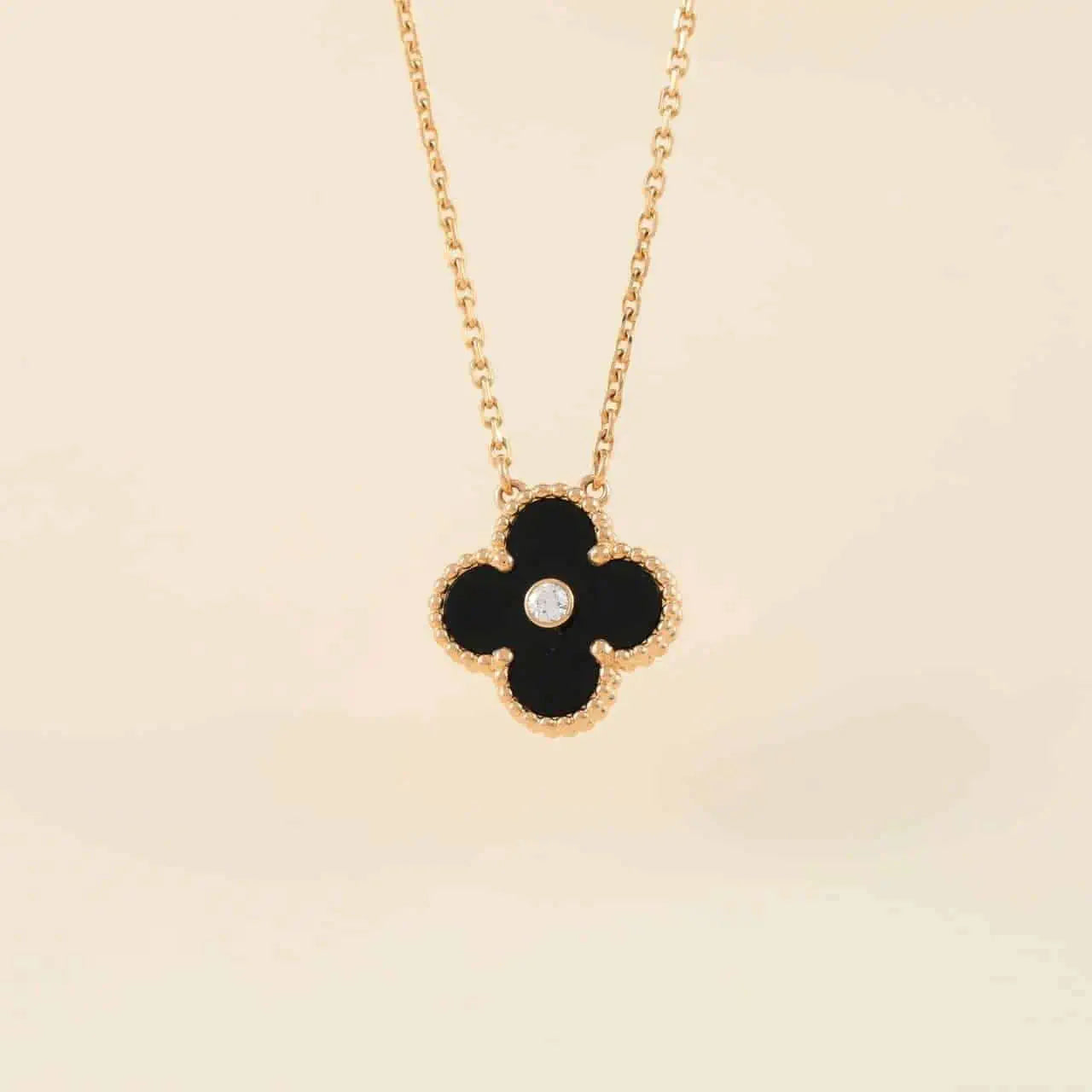 [BIJOUX]CLOVER 15MM DIAMOND ONYX NECKLACE