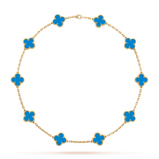 [BIJOUX]CLOVER 10 MOTIFS BLUE AGATE NECKLACE