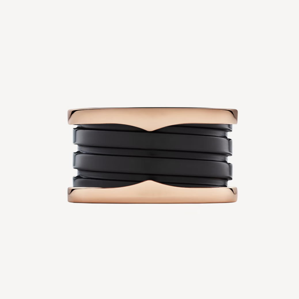 [BIJOUX]ZERO 1 FOUR-BAND LOOPS AND BLACK CERAMIC SPIRAL PINK GOLD RING