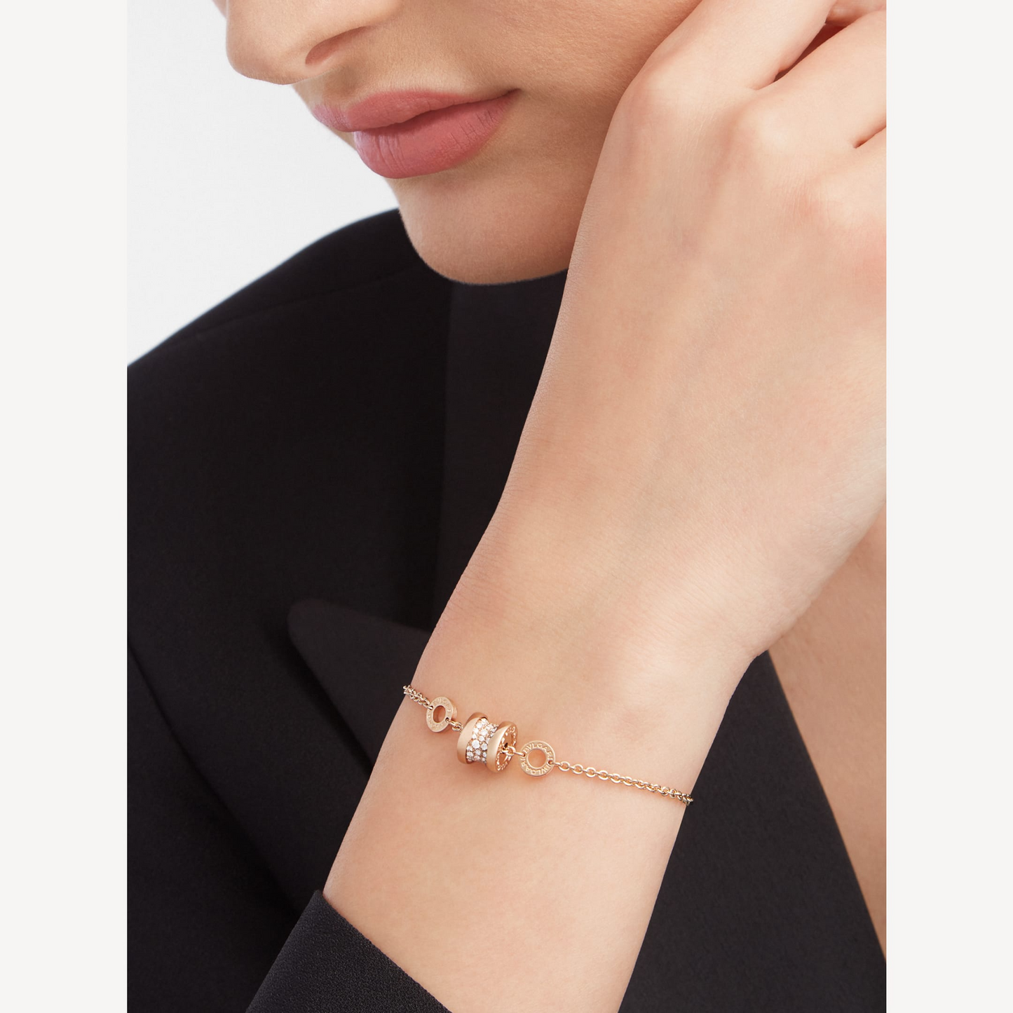 [BIJOUX]ZERO 1 SOFT PINK GOLD WITH PAVED DIAMONDS ON THE SPIRAL BRACELET