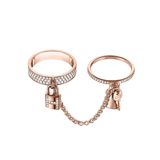 [BIJOUX]BAGUE DOUBLE CLOCHETTE HM KELLY EN OR ROSE AVEC DIAMANTS