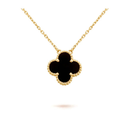 BIJOUX CLOVER 15MM BLACK ONYX SINGLE FLOWER NECKLACE