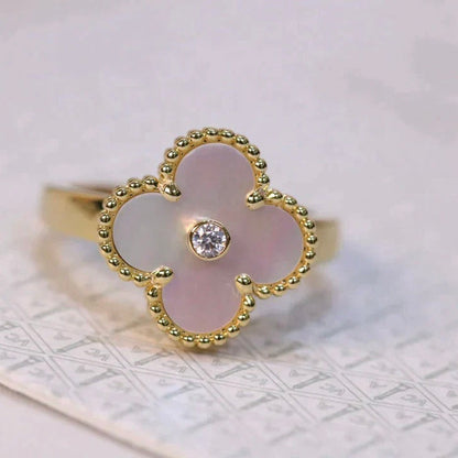 [BIJOUX]CLOVER PINK MOP RING GOLD DIAMOND