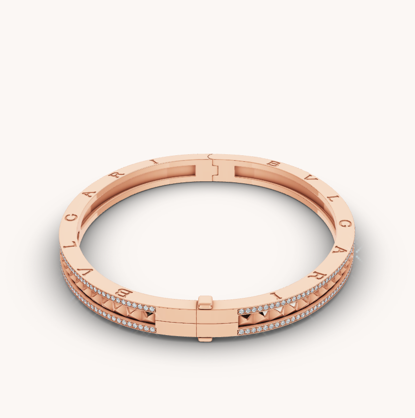 [BIJOUX]ZERO 1 SPIRAL AND PAVED DIAMOND PINK GOLD BRACELET