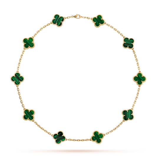 [BIJOUX]CLOVER 10 MOTIFS MALACHITE NECKLACE