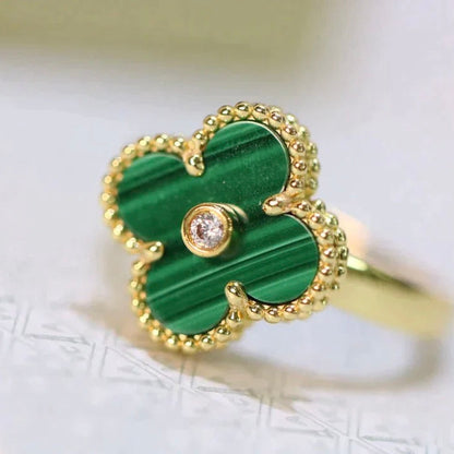 [BIJOUX]CLOVER MALACHITE RING GOLD DIAMOND