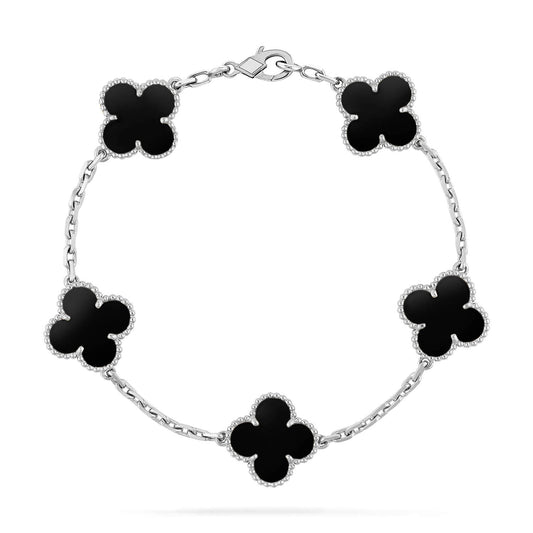 [BIJOUX]CLOVER 5 MOTIF ONYXS  BRACELET SILVER