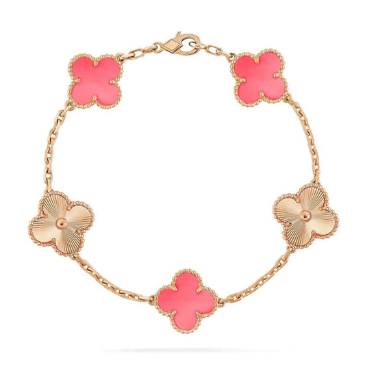 [BIJOUX]CLOVER BRACELET 5 MOTIF PINK AND PINK GOLD