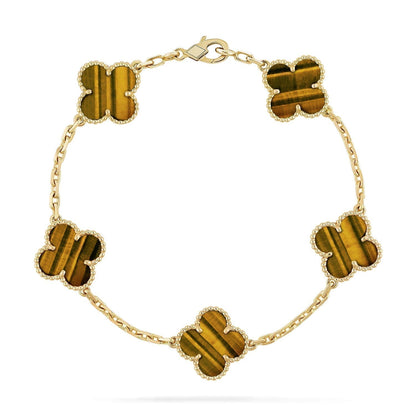 [BIJOUX]CLOVER  5 MOTIFS TIGER EYE BRACELET