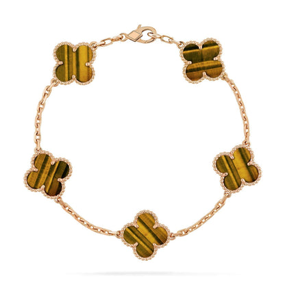 [BIJOUX]CLOVER  5 MOTIFS TIGER EYE BRACELET