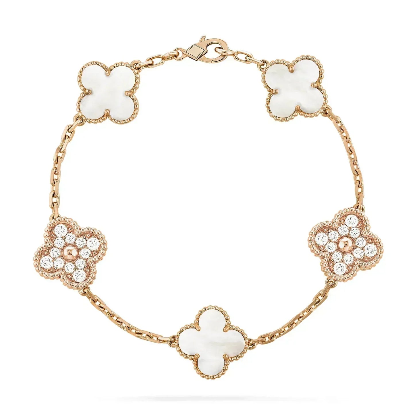 [BIJOUX]CLOVER BRACELET 5 MOTIF WHITE MOP DIAMOND