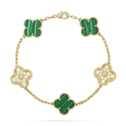 [BIJOUX]CLOVER  5 MOTIF MALACHITE DIAMOND BRACELET