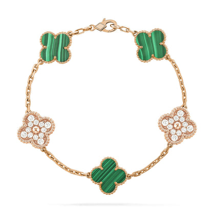 [BIJOUX]CLOVER  5 MOTIF MALACHITE DIAMOND BRACELET