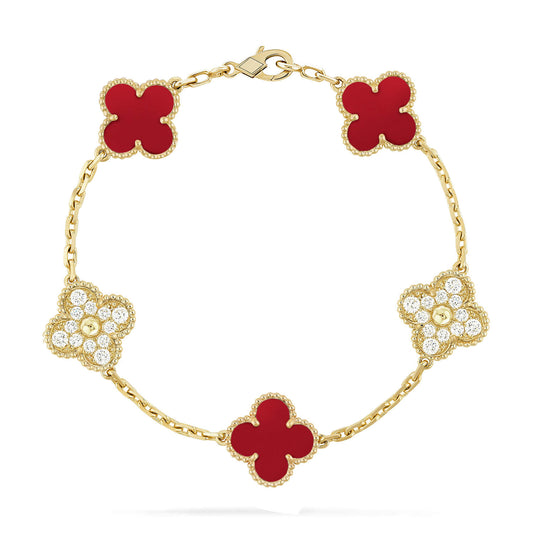 [BIJOUX]CLOVER 5 MOTIFS CARNELIAN DIAMOND BRACELET