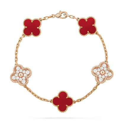 [BIJOUX]CLOVER 5 MOTIFS CARNELIAN DIAMOND BRACELET