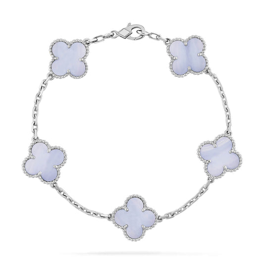 [BIJOUX]CLOVER  5 MOTIF PURPLE CHALCEDONY BRACELET SILVER