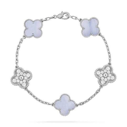 [BIJOUX]CLOVER  5 MOTIF DIAMOND PURPLE CHALCEDONY BRACELET SILVER