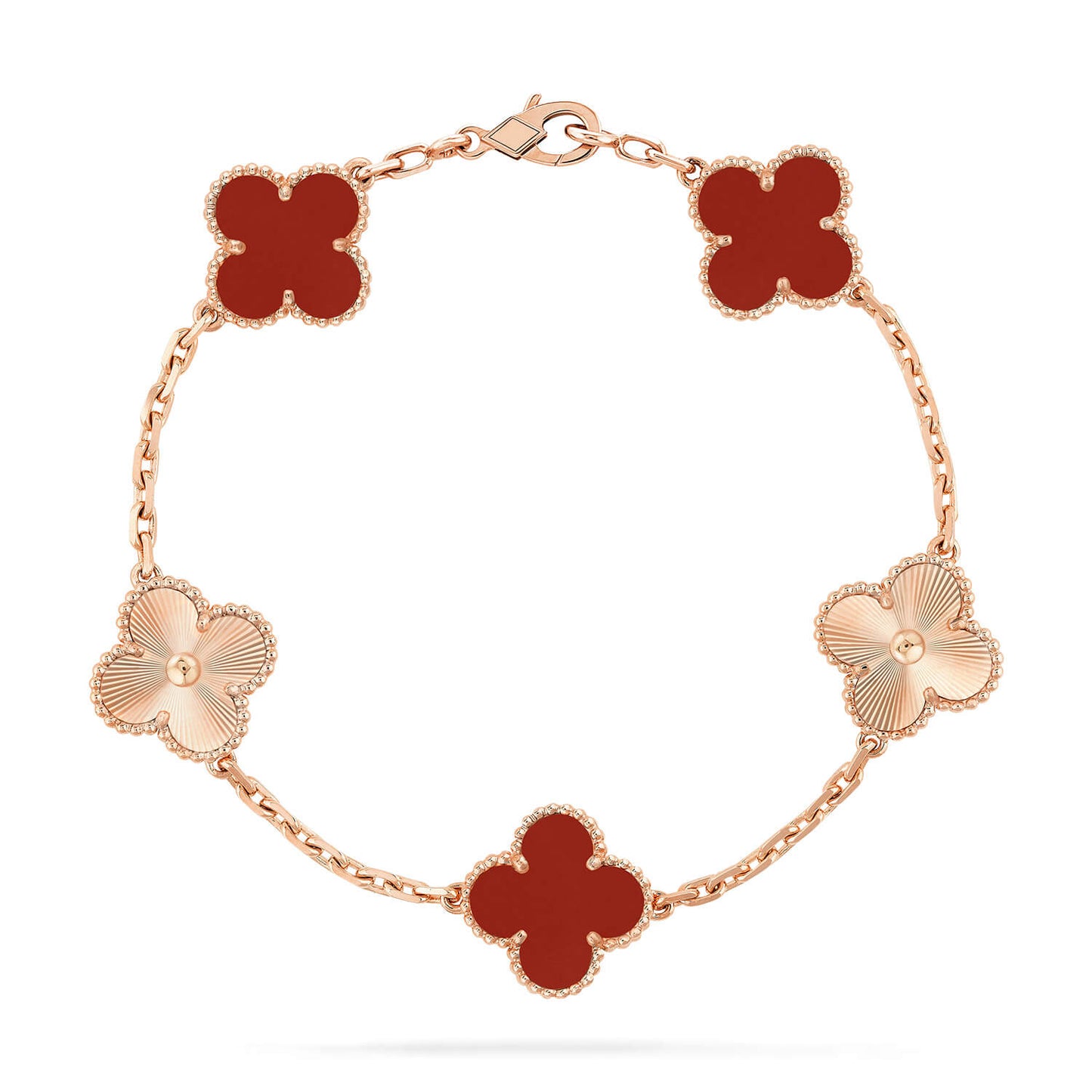 [BIJOUX]CLOVER  5 MOTIFS CARNELIAN GOLD BRACELET