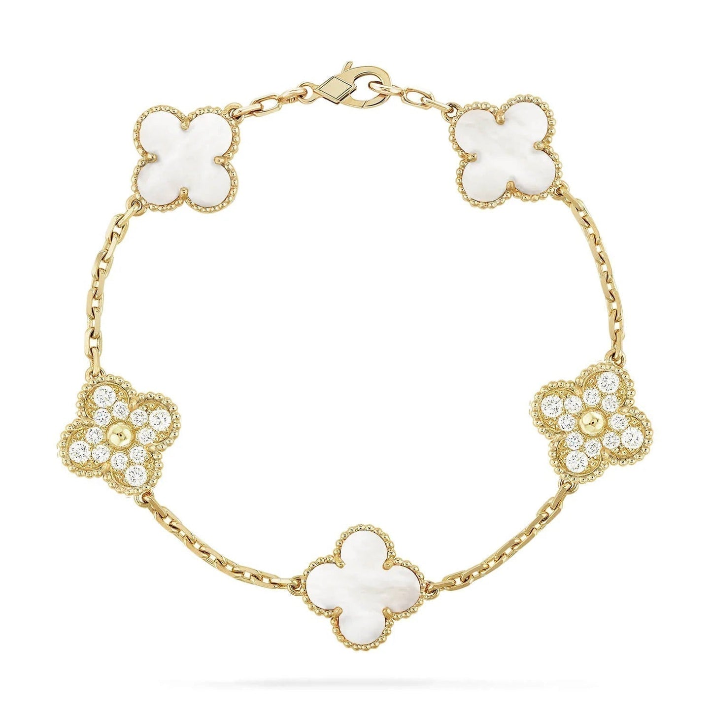 [BIJOUX]CLOVER BRACELET 5 MOTIF WHITE MOP DIAMOND