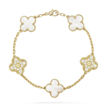 [BIJOUX]CLOVER BRACELET 5 MOTIF WHITE MOP DIAMOND