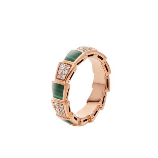 [BIJOUX]BAGUE SERPENTI OR ROSE MALACHITE PAVÉE DIAMANTS 4MM