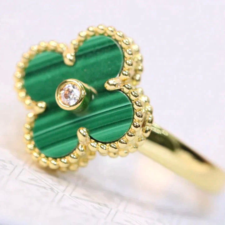 [BIJOUX]CLOVER MALACHITE RING GOLD DIAMOND