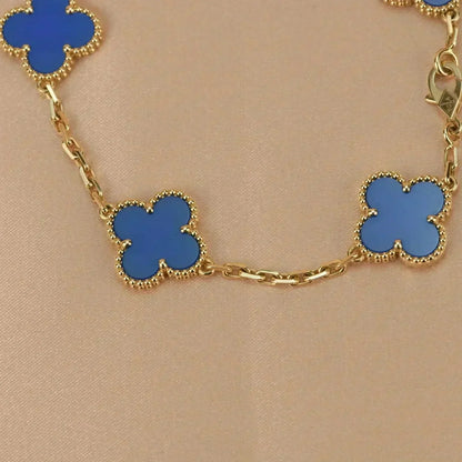 [BIJOUX]CLOVER 5 MOTIFS BLUE AGATE BRACELET