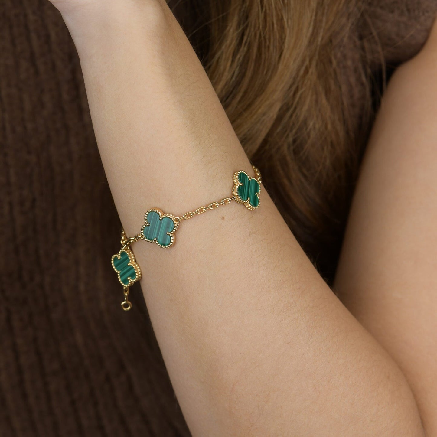 [BIJOUX]CLOVER 5 MOTIFS MALACHITE BRACELET