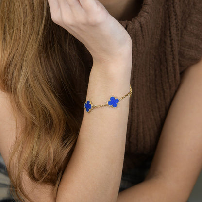 [BIJOUX]CLOVER 5 MOTIFS BLUE AGATE BRACELET