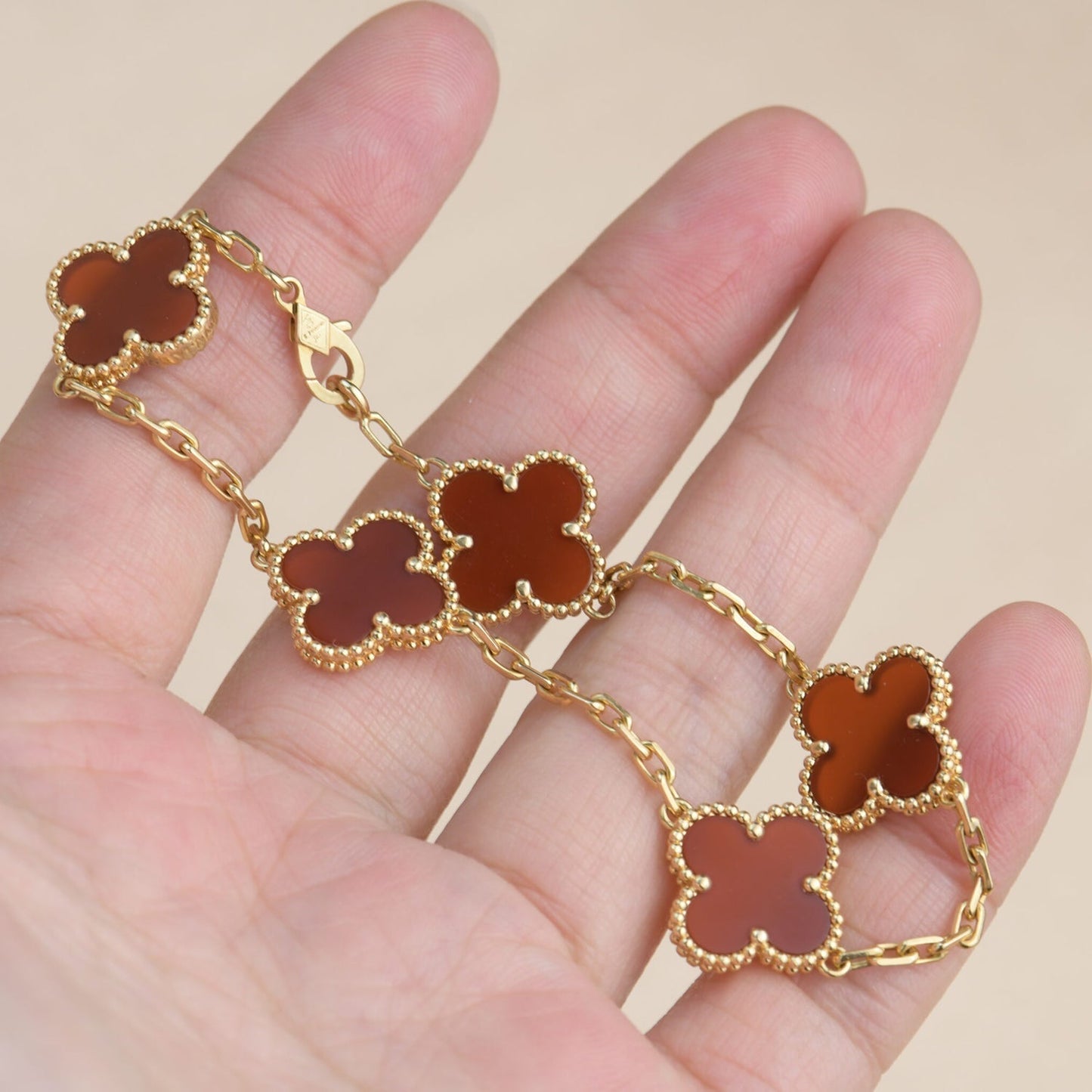 [BIJOUX]CLOVER 5 MOTIFS RED AGATE  BRACELET
