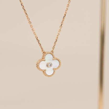 [BIJOUX]CLOVER 15MM DIAMOND WHITE FRITILLARIA NECKLACE