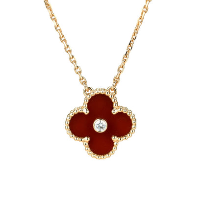 [BIJOUX]CLOVER 15MM DIAMOND CARNELIAN NECKLACE