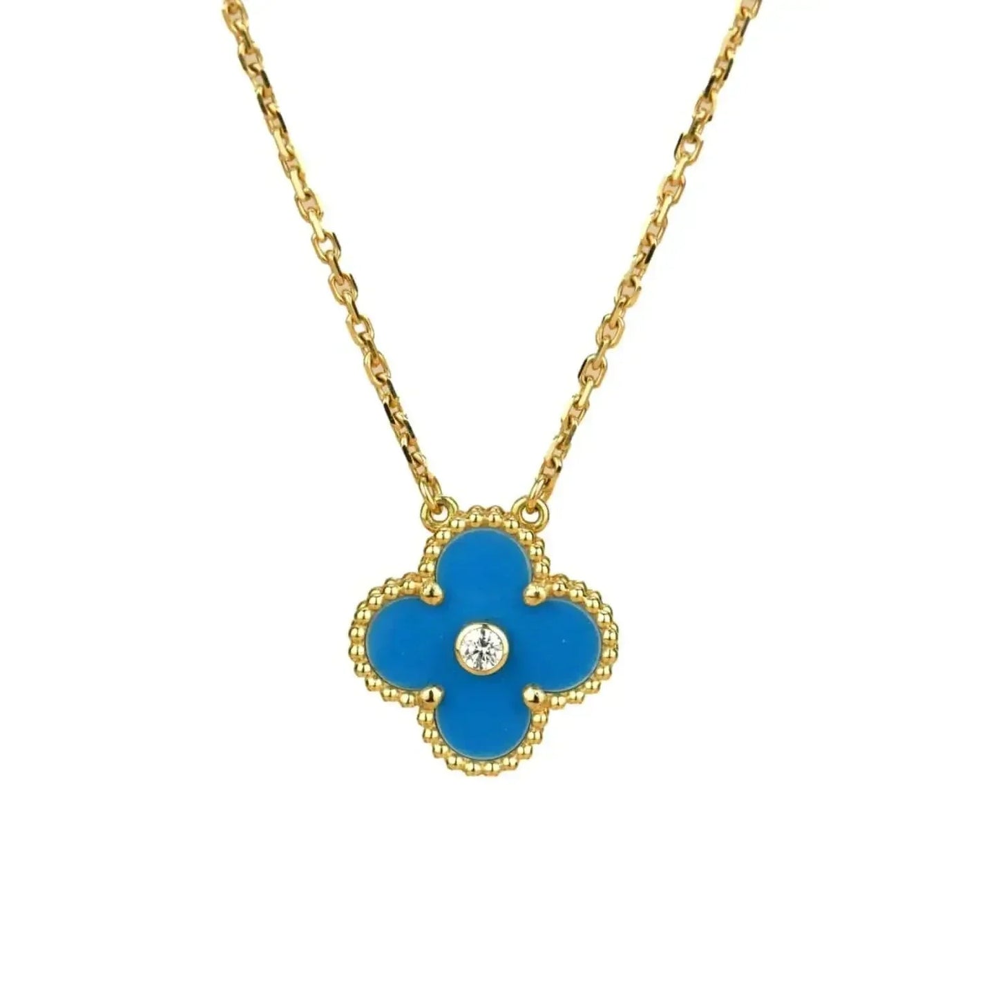 [BIJOUX]CLOVER 15MM DIAMOND AND BLUE AGATE NECKLACE