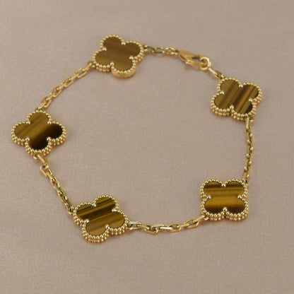 [BIJOUX]CLOVER  5 MOTIFS TIGER EYE BRACELET