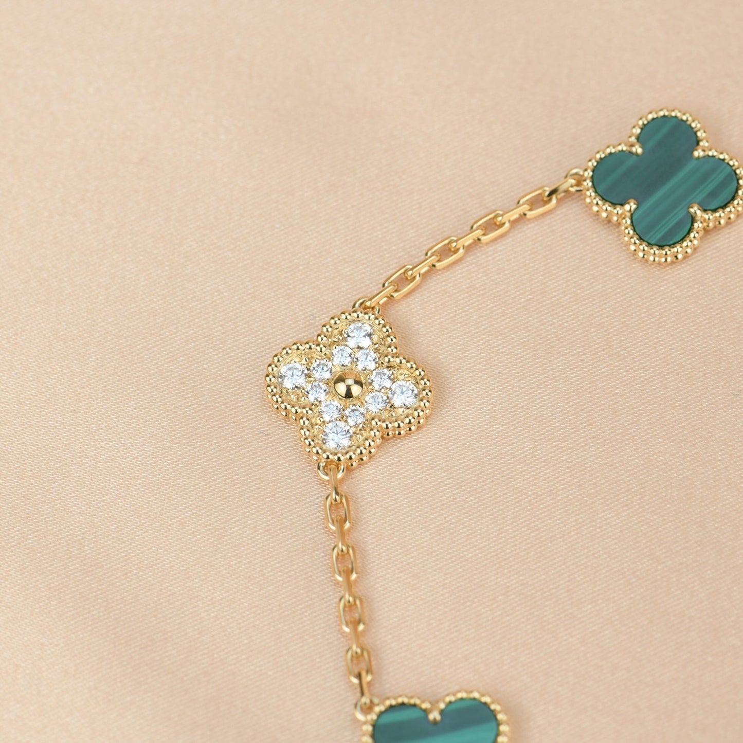 [BIJOUX]CLOVER  5 MOTIF MALACHITE DIAMOND BRACELET