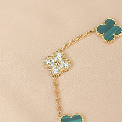 [BIJOUX]CLOVER  5 MOTIF MALACHITE DIAMOND BRACELET