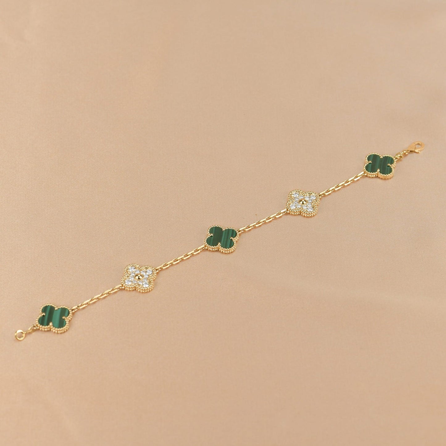 [BIJOUX]CLOVER  5 MOTIF MALACHITE DIAMOND BRACELET