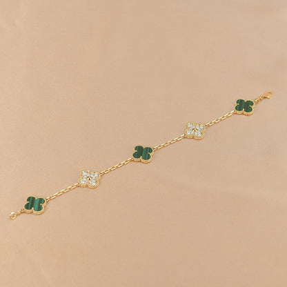 [BIJOUX]CLOVER  5 MOTIF MALACHITE DIAMOND BRACELET