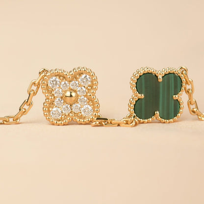 [BIJOUX]CLOVER  5 MOTIF MALACHITE DIAMOND BRACELET